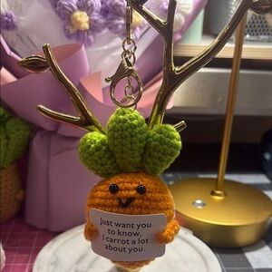 Cute Carrot Keychain with Gold Antlers